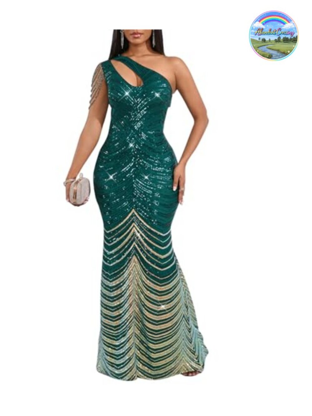 Sequin One Shoulder Tassel Mermaid Bodycon Maxi Formal Evening Dress